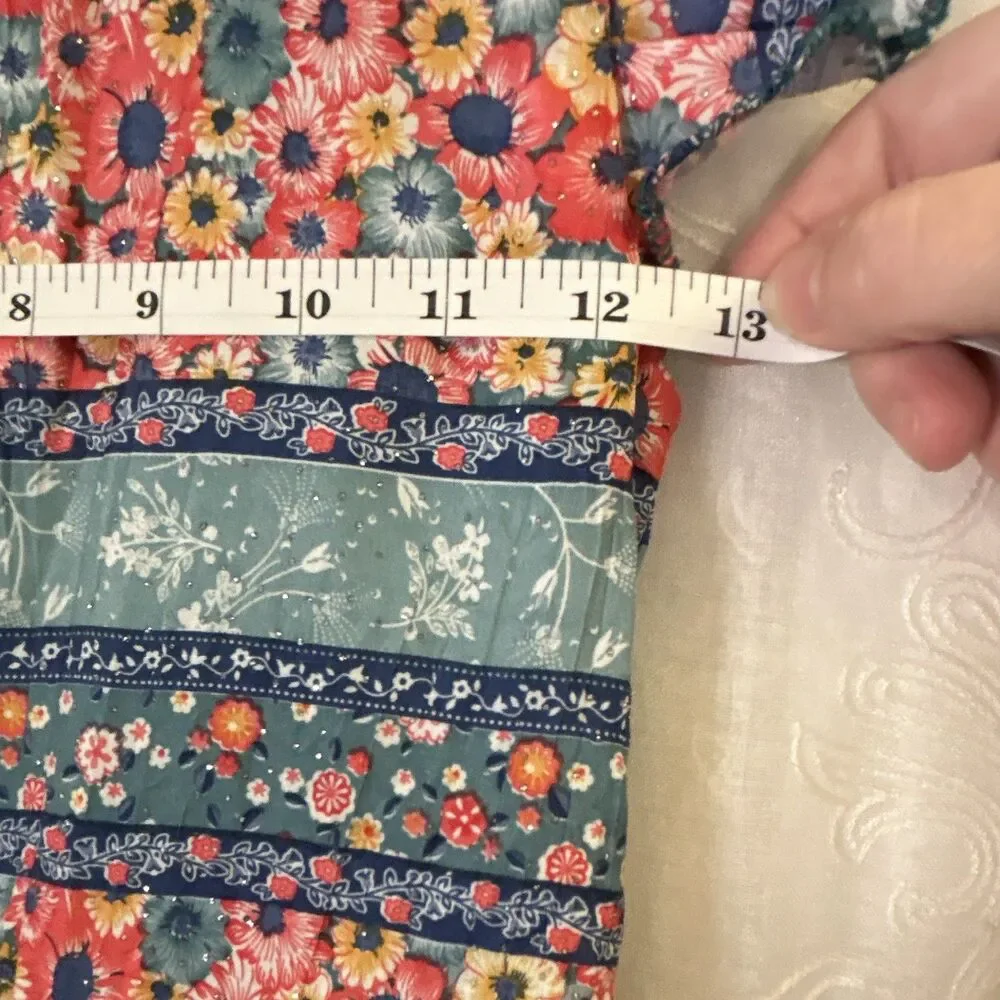 Confecciones Ruth Girls Blue Pink Floral Smocked Tiered Maxi Dress Flutter Sz 1